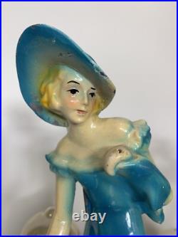 Pair Art Deco Women Dancers Lamps Chalkware & Metal Face. 12 Inches Tall 6.5 W