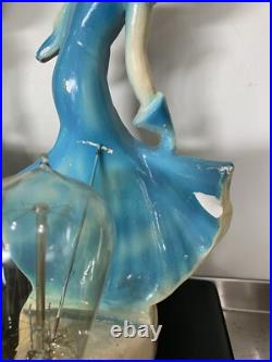 Pair Art Deco Women Dancers Lamps Chalkware & Metal Face. 12 Inches Tall 6.5 W