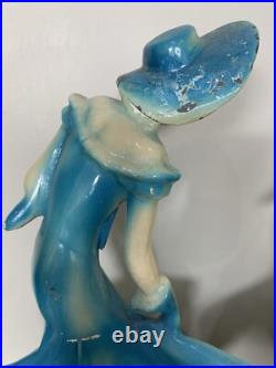 Pair Art Deco Women Dancers Lamps Chalkware & Metal Face. 12 Inches Tall 6.5 W