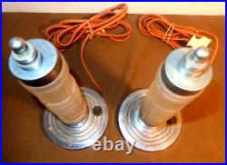 Pair Circa 1930's Art Deco Chrome Mounted Skyscraper/Torpedo shape Boudoir Lamp