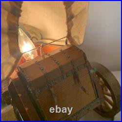 Pair Covered Wood Crafted Country Bar Art Deco Wagon Lamp Cowboy Western Style