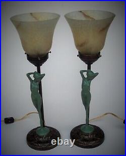 Pair / French art deco Maiden lamps / all original / frankart / nuart era / ex