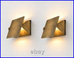 Pair Handmade Geometric Brass Wall Sconce, Modern Shield Lamp, Art Deco Lighting
