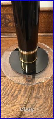 Pair Karl Springer Style Torchiere Lamps Black/Clear Lucite, Brass, White Glass