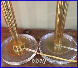 Pair Of 2 Light Table Lamps MCM Hollywood Regency Art Deco Style Mercury Glass