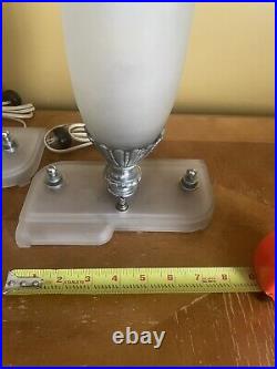 Pair Of Antique Art Deco Boudoir Lamps Bullet Torchiere Frosted Glass Rare