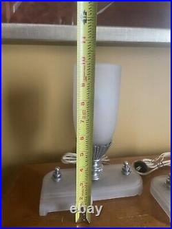 Pair Of Antique Art Deco Boudoir Lamps Bullet Torchiere Frosted Glass Rare