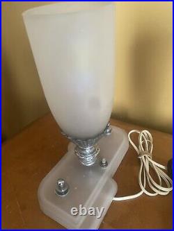 Pair Of Antique Art Deco Boudoir Lamps Bullet Torchiere Frosted Glass Rare