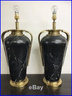 Pair Of Antique Art Deco Mid Century Brass Enamel Table Lamps Gorgeous