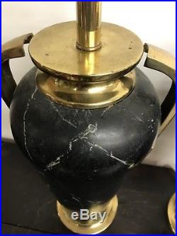 Pair Of Antique Art Deco Mid Century Brass Enamel Table Lamps Gorgeous