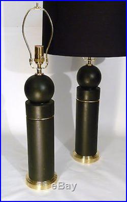 Pair Of Art Deco / Bauhaus Leather Nickel Bulbous Form Table Lamps Lights