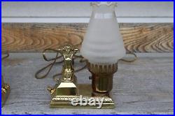 Pair Of Art Deco Figural Side Bed Desk Boudoir Lamp Full Brass With Glass Shade