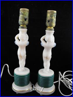 Pair Of Deco Style Aladdin Cherub Lamps