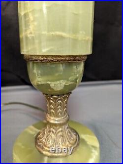 Pair Of MCM Green Onyx & Brass Art Deco Table Lamps Original Wiring Works EC