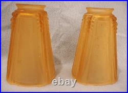 Pair Of Muller Freres Art Deco Glass Antique Lamp Shades Signed 2.25 Fitter