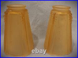Pair Of Muller Freres Art Deco Glass Antique Lamp Shades Signed 2.25 Fitter