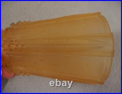 Pair Of Muller Freres Art Deco Glass Antique Lamp Shades Signed 2.25 Fitter