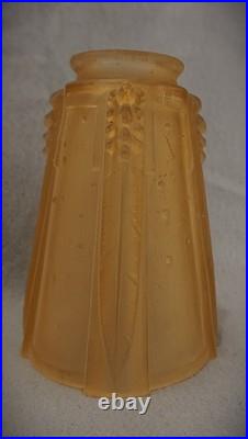 Pair Of Muller Freres Art Deco Glass Antique Lamp Shades Signed 2.25 Fitter