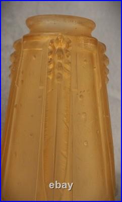 Pair Of Muller Freres Art Deco Glass Antique Lamp Shades Signed 2.25 Fitter