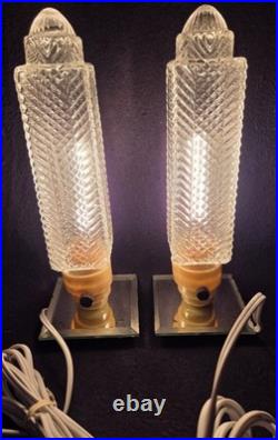 Pair Of Vintage 1930s Art Deco Skyscraper Table Lamp Boudoir Lights Work