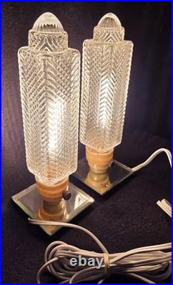 Pair Of Vintage 1930s Art Deco Skyscraper Table Lamp Boudoir Lights Work