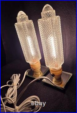 Pair Of Vintage 1930s Art Deco Skyscraper Table Lamp Boudoir Lights Work