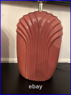 Pair Of Vintage Art Deco Revival Ceramic Table Lamps Mauve Pink 80s