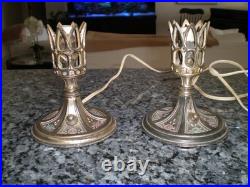 Pair Pairpoint School Bronzed Metal & Steuben Aurene Boudoir Lamps Unsigned 1920