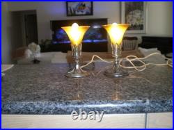 Pair Pairpoint School Bronzed Metal & Steuben Aurene Boudoir Lamps Unsigned 1920