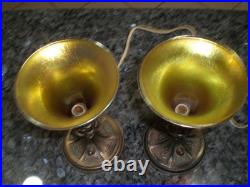 Pair Pairpoint School Bronzed Metal & Steuben Aurene Boudoir Lamps Unsigned 1920