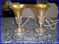 Pair Pairpoint School Bronzed Metal & Steuben Aurene Boudoir Lamps Unsigned 1920