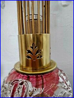 Pair REWIRED Vintage Brass Glass Crystal Cherub Waterfall Prisms Girandole Lamps