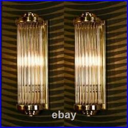 Pair Rare Skyscraper Art Deco Wall Sconces Vintage Brass & Glass Rod Lights