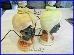 Pair Shawnee Mid Century Blackamoor Nubian ceramic head lamps MCM Genie Alladin