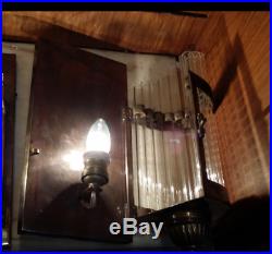 Pair Vintage Art Deco Metro Theatre Light Brass Case Glass Rod Wall Sconces Lamp