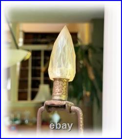 Pair Vintage Art Deco Stacked Floral Etched Clear Glass Table Lamps No Shade