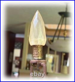 Pair Vintage Art Deco Stacked Floral Etched Clear Glass Table Lamps No Shade