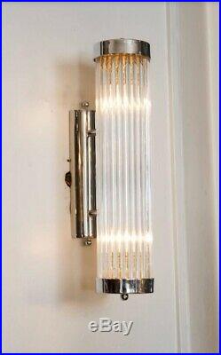 Pair Vintage Old Art Deco Chrome Brass & Glass Rod Ship Light Wall Sconces Lamp