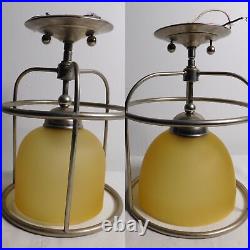 Pair of 1933 Art Deco Industrial Light Domed Glass Lamps Aluminum Rewired 8X11