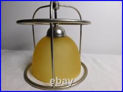 Pair of 1933 Art Deco Industrial Light Domed Glass Lamps Aluminum Rewired 8X11