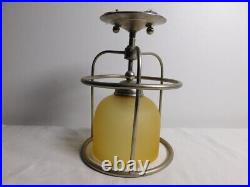 Pair of 1933 Art Deco Industrial Light Domed Glass Lamps Aluminum Rewired 8X11