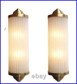 Pair of Antique Art Deco Brass & Milk Glass Rod Wall Sconces Vintage Style Lamp