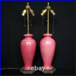 Pair of Antique Art Deco Chinoiserie Bihl Pottery Pink Cluster Socket Lamps 27