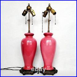 Pair of Antique Art Deco Chinoiserie Bihl Pottery Pink Cluster Socket Lamps 27