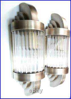 Pair of Antique Art Deco Ship Wall Sconces Brass Glass Rods-Nautical Lamps