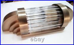 Pair of Antique Art Deco Ship Wall Sconces Brass Glass Rods-Nautical Lamps