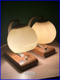Pair of Art Deco Bedside Lamp 30's Germany Opal Glass