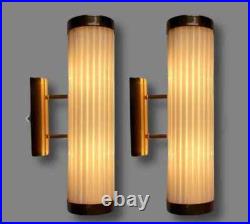 Pair of Art Deco Brass Wall Sconces Milk Glass Rod Lamps Rare Ship Inspired