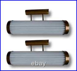 Pair of Art Deco Brass Wall Sconces Milk Glass Rod Lamps Rare Ship Inspired Pair of Art Deco Brass Wall Sconces Milk Glass Rod Lamps Rare Ship Inspired