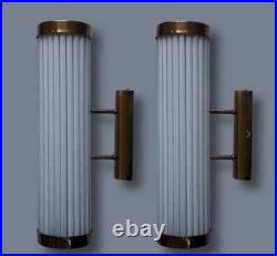 Pair of Art Deco Brass Wall Sconces Milk Glass Rod Lamps Rare Ship Inspired